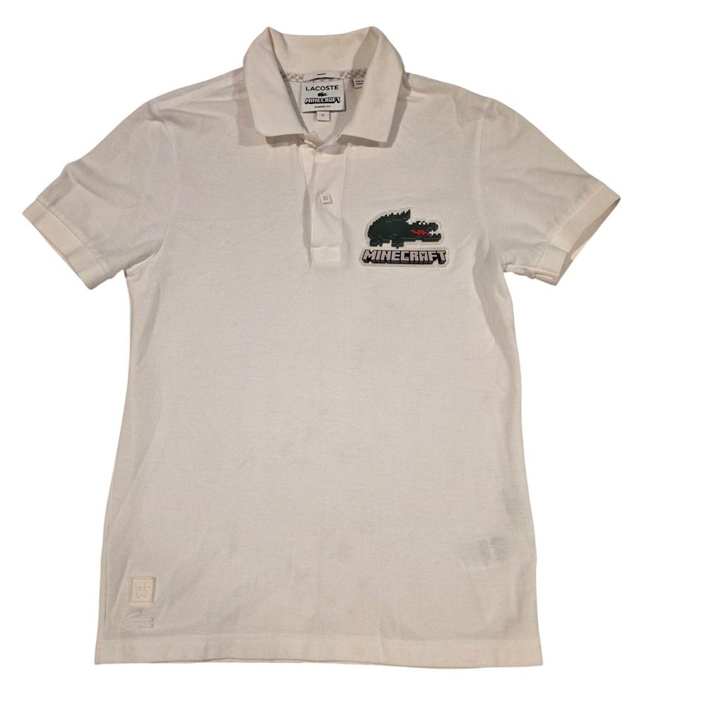 Lacoste x Minecraft Polo Shirt Unisex XS White Pixel Crocodile Gamer PH5026
